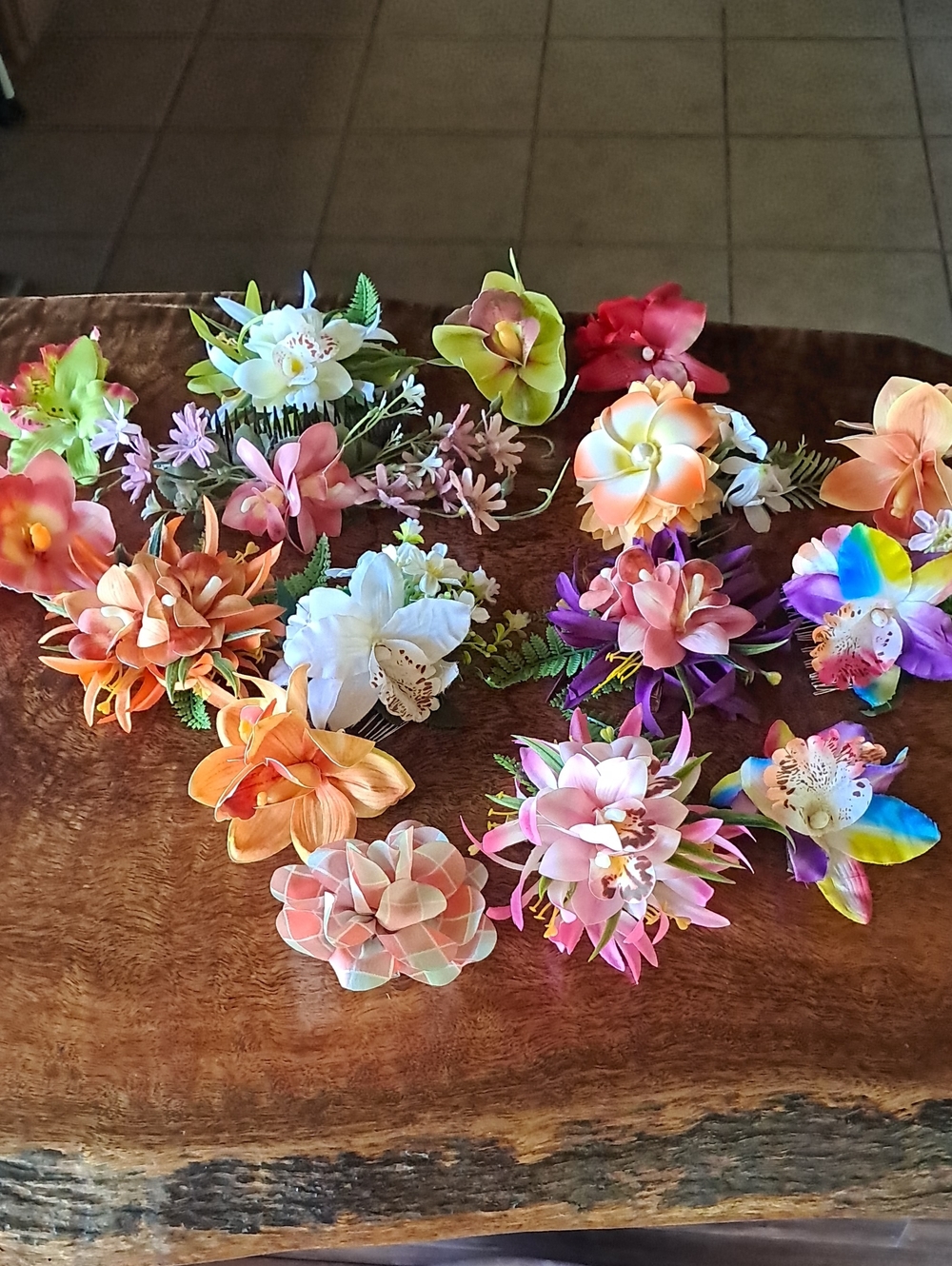 Lot Of 16 Assorted Colorful Silk Flower Hair Clips